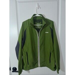 LL Bean Windbreaker Jacket Mens Large Green Light Airy Hooded Full Zip Ripstop